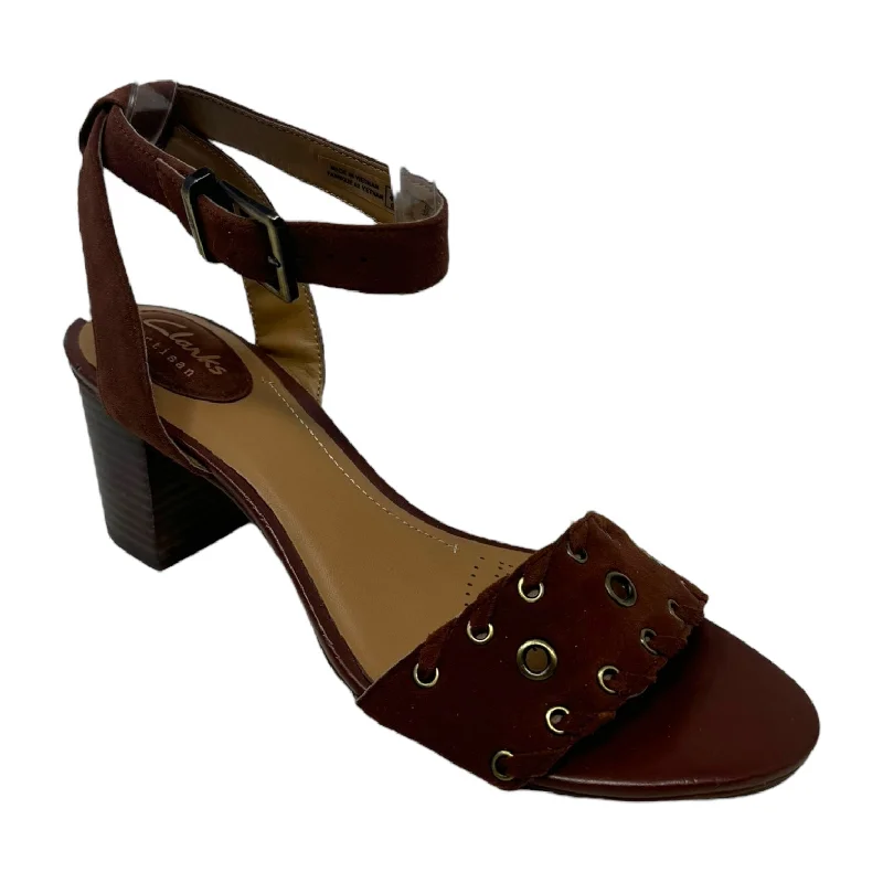 Ralene Sheen Shoes Heels Block By Clarks In Brown, Size: 7---Fashionable Kitten Heels for Date Night