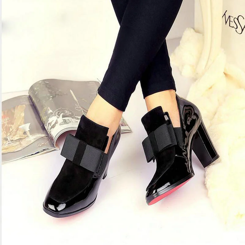 Red Bottom sole high heels pumps square toe genuine leather shoes women ladies black Sexy chaussure---Durable Square Toe Block Heels for Everyday Use