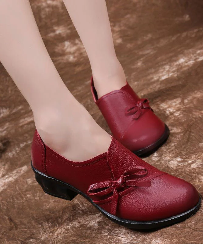 Red Bow High Heels Soft Splicing Chunky High Heels---Charming Bow Pumps for a Cute and Stylish Look