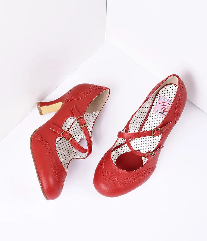 Red Faux Leather Detailed Heel---Comfortable Leather Pumps for Office and Everyday Wear