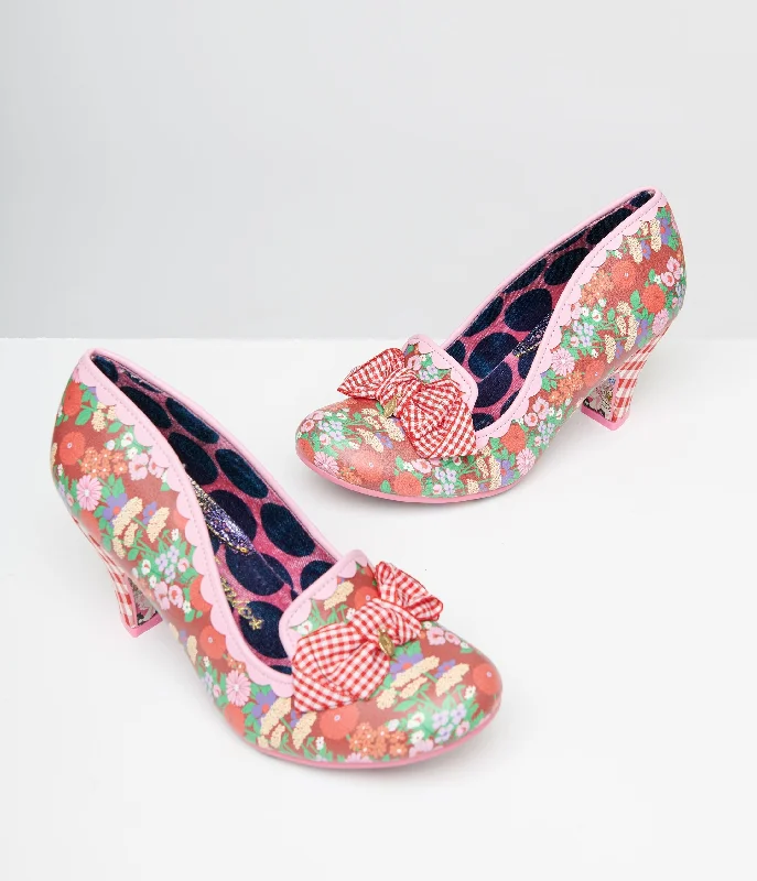 Versatile Heeled Sandals for Any Occasion---Irregular Choice Red Floral & Gingham Print Heels