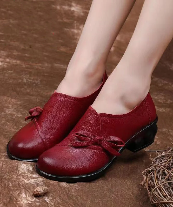 Versatile Dress Heels for Formal and Casual Wear---Red Handmade Retro Splicing Chunky Heel