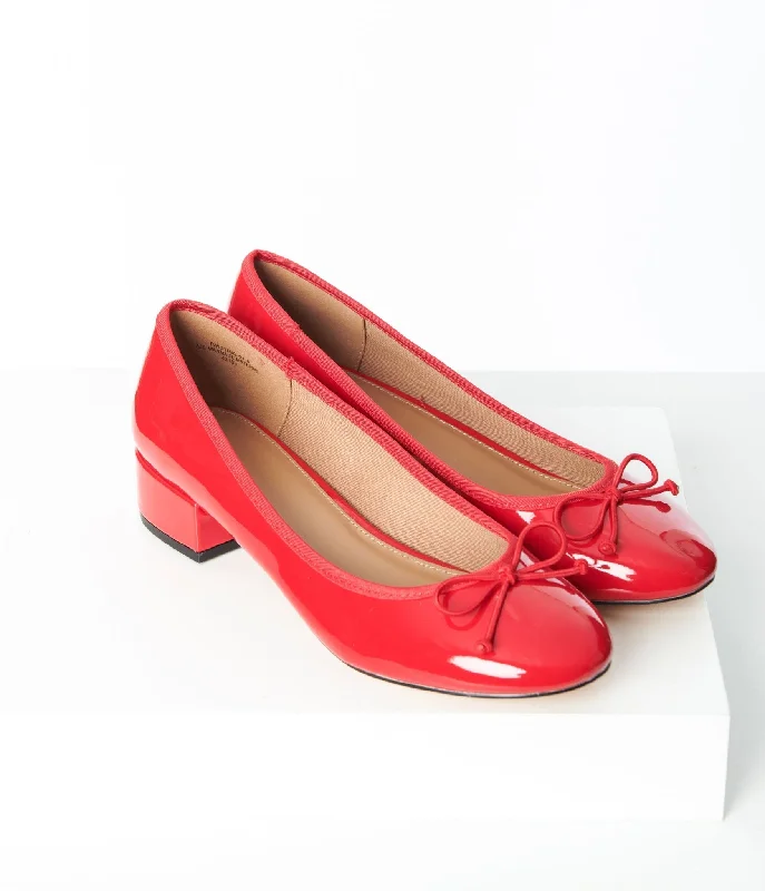 Sleek and Shiny Patent Pump Heels for a Polished Look--Red Patent Leatherette Ballet Kitten Heels