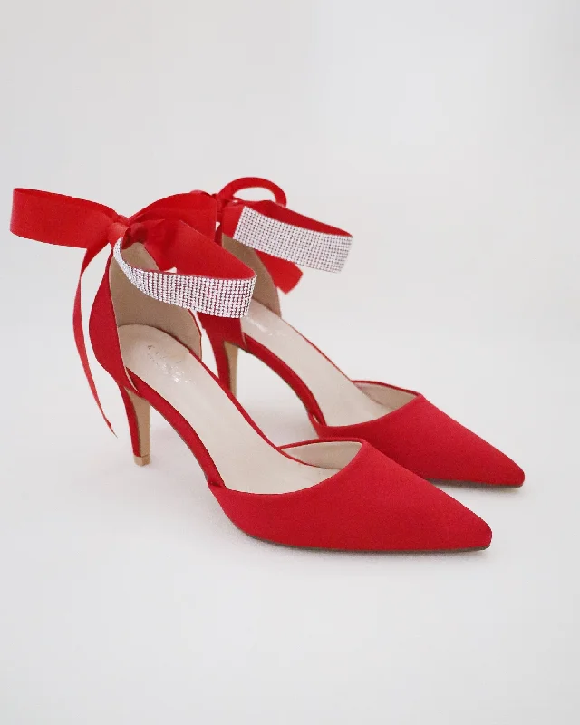 Satin Evening Heels with Rhinestones StrapAffordable Satin Heels with a Luxe Touch