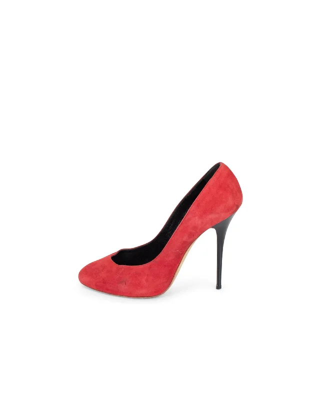 Affordable Suede Ankle Pumps for All-Day Wear--Red Suede Stiletto Heels