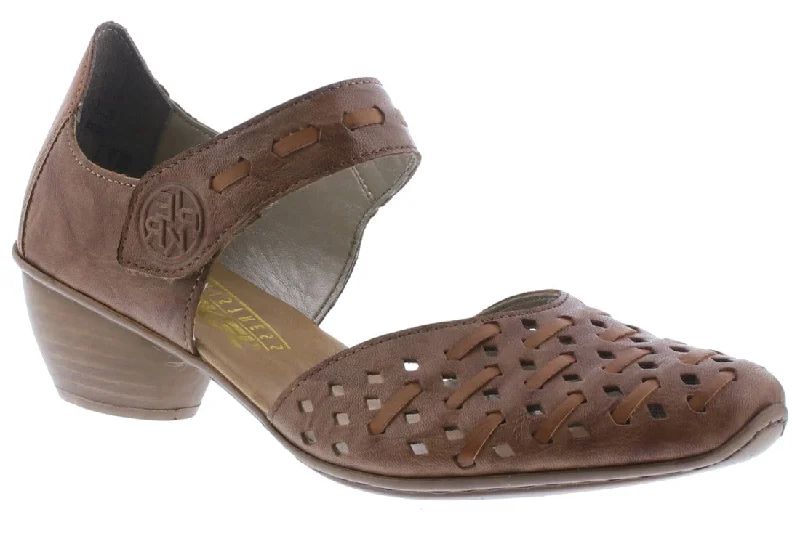 Versatile Heeled Sandals for Any Occasion---Rieker 43770-22 Cuoio Brown