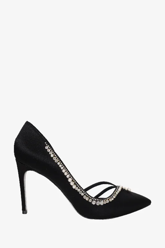 Rene Caovilla Black Satin Pearl/Crystal Embellished Heels Size 39Affordable Satin Heels with a Luxe Touch