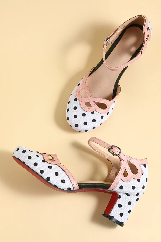 Versatile Heeled Sandals for Any Occasion---Retro Black White Dots Shoes