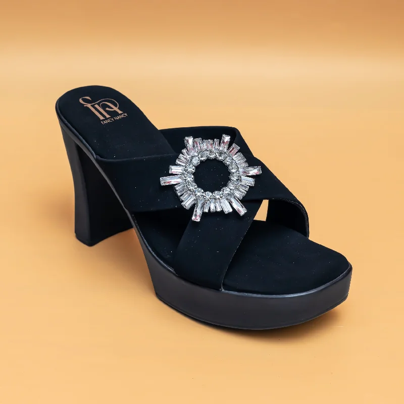 Affordable Rhinestone Pumps for a Dazzling Look---Rhinestone Broach Platforms - Black