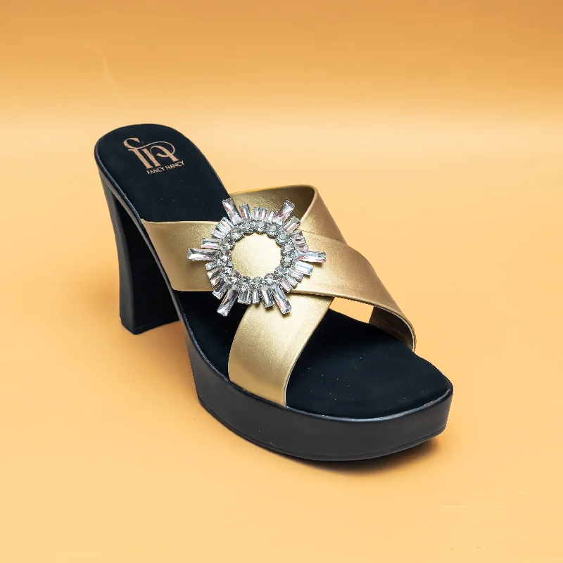 Affordable Rhinestone Pumps for a Dazzling Look---Rhinestone Broach Platforms - Gold