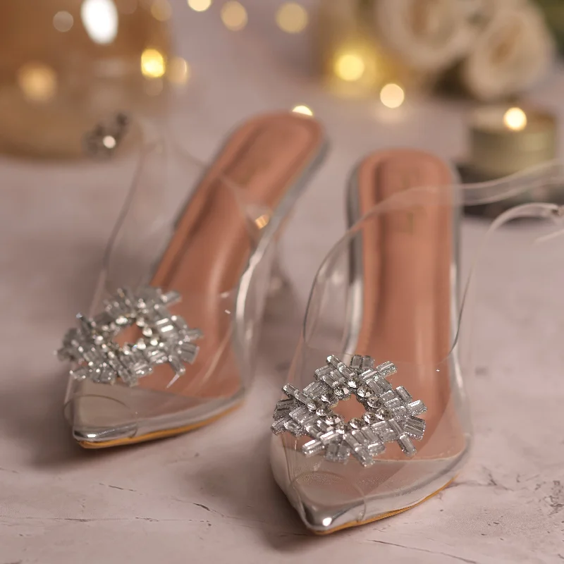 Affordable Rhinestone Pumps for a Dazzling Look---Rhinestone Diamond Broach Heels - Silver