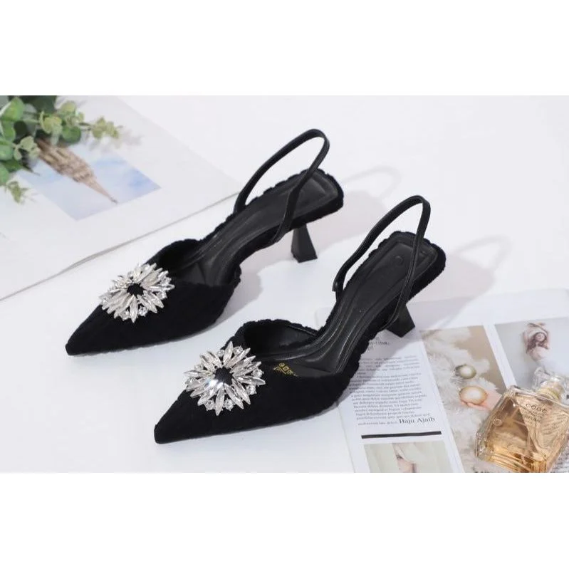 Affordable Rhinestone Pumps for a Dazzling Look---Rhinestone Slingback Short Heel