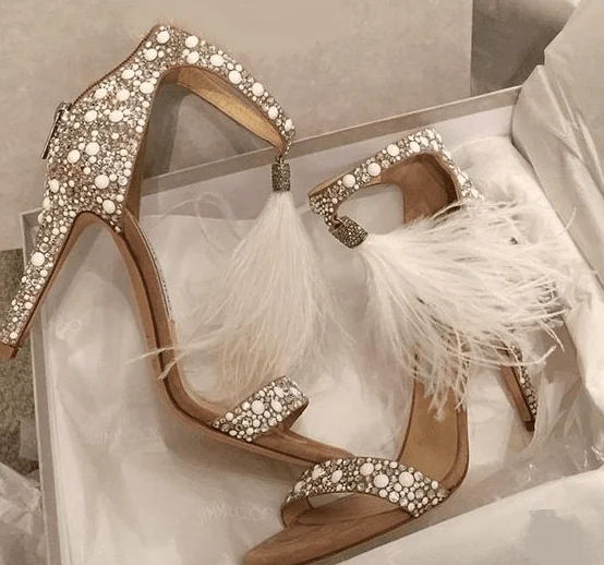 Affordable Rhinestone Pumps for a Dazzling Look---Rhinestone Zipper Feather High Heel shoes for Women