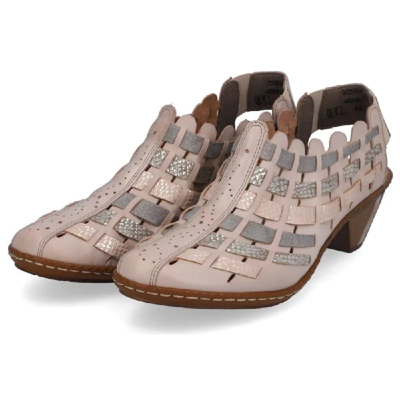 Rieker Sina 78 Clay/Lightrose Leather Heel (Women's)---Comfortable Leather Pumps for Office and Everyday Wear