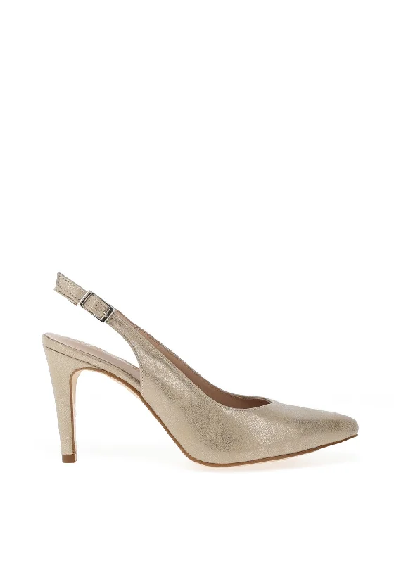 Versatile Heeled Sandals for Any Occasion---Zany Shimmer Sling Back Court Shoes, Beige