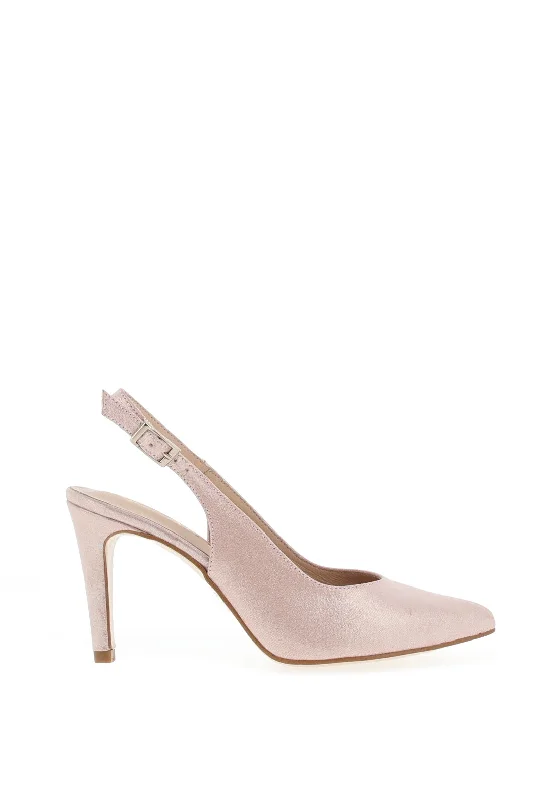 Zany Shimmer Leather Sling Back Court Shoes, Pink---Comfortable Leather Pumps for Office and Everyday Wear