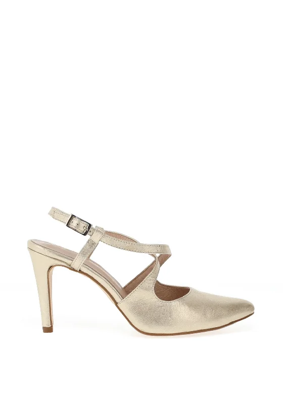 Versatile Heeled Sandals for Any Occasion---Zany Shimmer Cross Strap Court Shoes, Gold