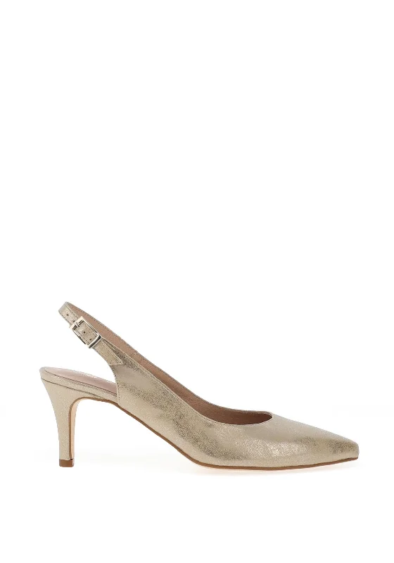 Versatile Heeled Sandals for Any Occasion---Zany Shimmer Sling Back Court Shoes, Beige