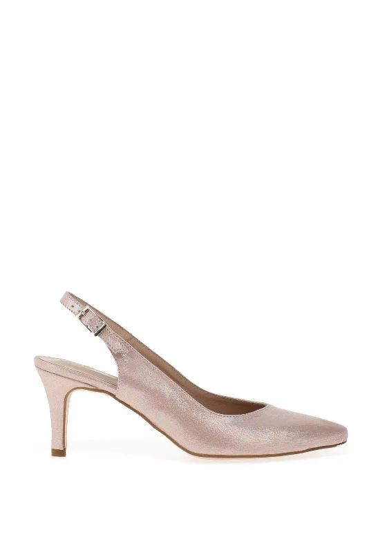 Versatile Heeled Sandals for Any Occasion---Zany Shimmer Sling Back Court Shoes, Blush