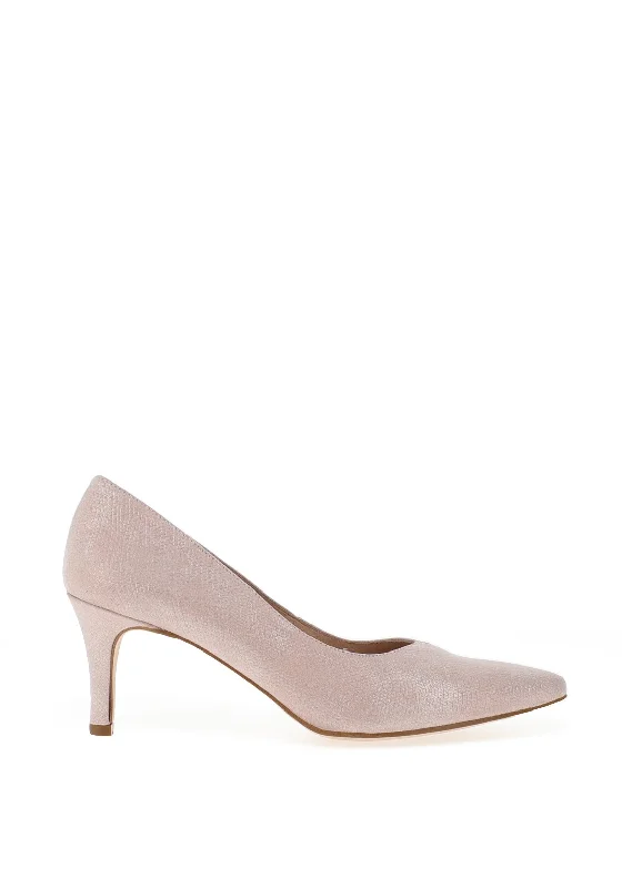 Versatile Heeled Sandals for Any Occasion---Zany Shimmer Croc Texture Court Shoes, Nude