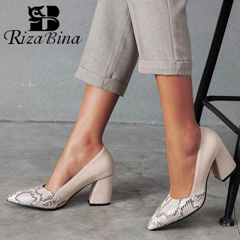 Stiletto Heel Pumps with Perfect Fit--RIZABINA Plus Size 32-46 Women Pumps Fashion Snake Print Sexy Pointed Toe High Heels Shoes Office Ladies Dance Party Footwear-Fashionable & Classic