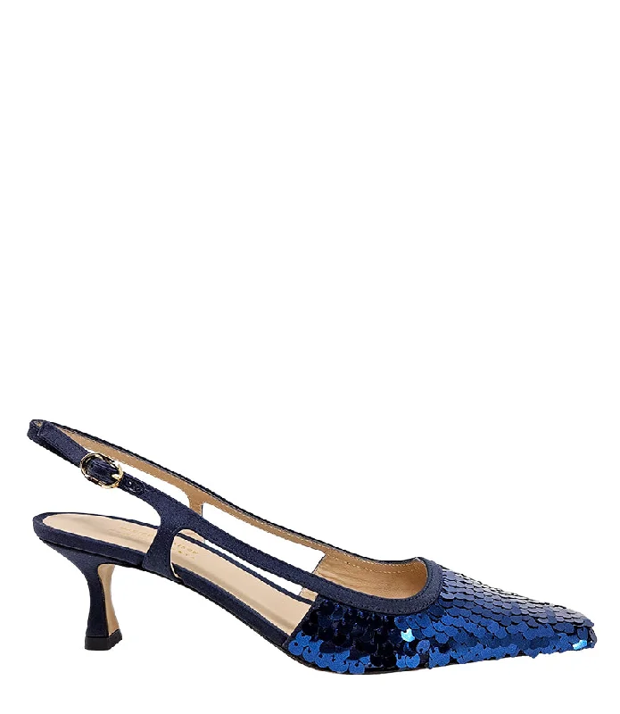 Versatile Heeled Sandals for Any Occasion---Roberto Festa Navy Sequence Snip Toe Slingback Heel