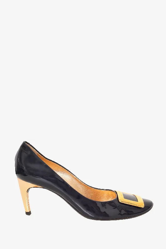 Sleek and Shiny Patent Pump Heels for a Polished Look--Roger Vivier Navy Patent Buckled Pumps Size 40