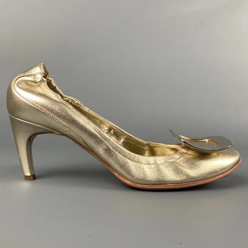 ROGER VIVIER Size 6 Gold Leather Pumps---Comfortable Leather Pumps for Office and Everyday Wear