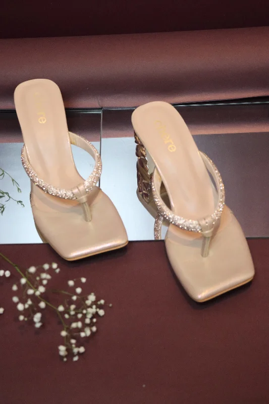 Trendy Chunky Heel Pumps for Casual Wear--Rose Gold Sequin Strap Block Heels for Women