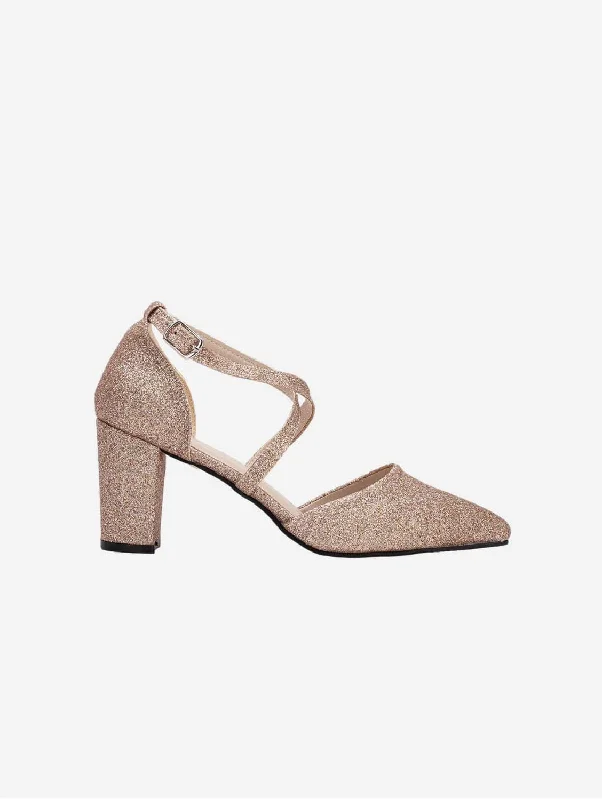 Sina Vegan Glitter Criss Cross Heels | Rose Gold---Trendy Glitter Heels for a Glamorous Look