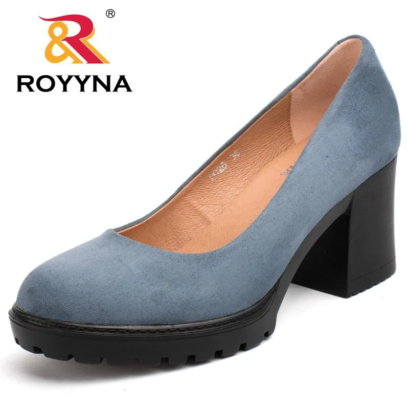 Stylish Platform Heels for Extra Height--ROYYNA 2017 New Fashion Style Women Pumps Shallow Ladies Platform Shoes Round Toe Square Heels Women Wedding Shoes Wholesales