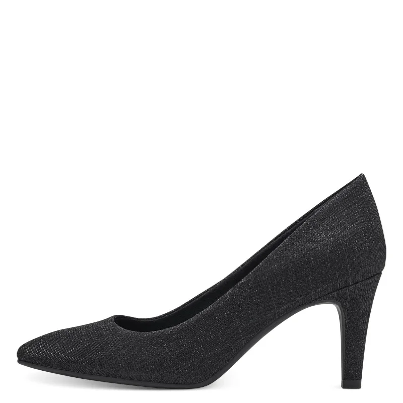 S.Oliver Black Glitter Court Shoes: Stylish Stability---Trendy Glitter Heels for a Glamorous Look