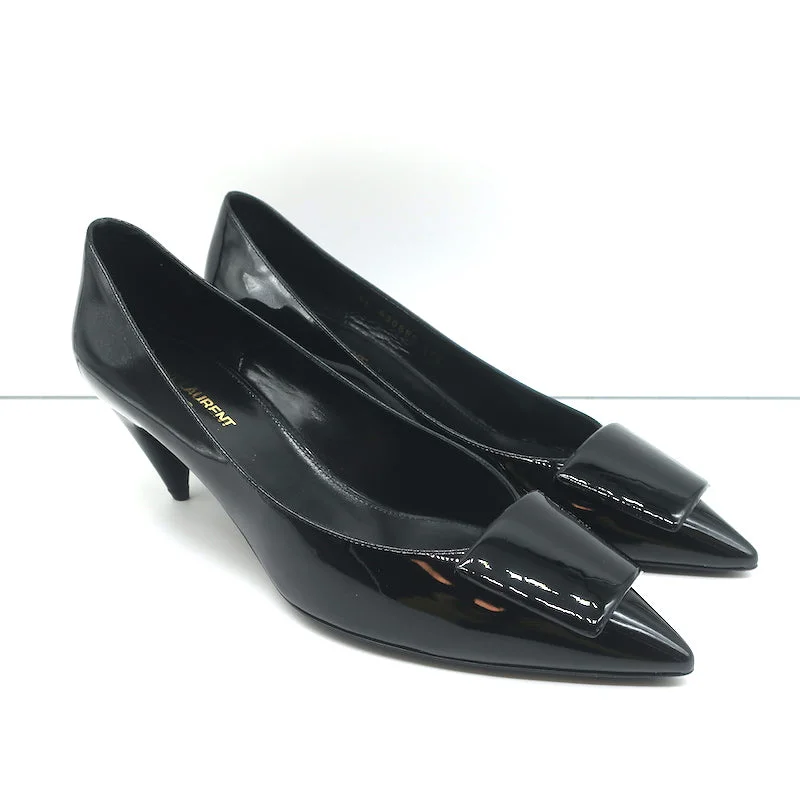 Sleek and Shiny Patent Pump Heels for a Polished Look--Saint Laurent Anais 55 Pointed Toe Pumps Black Patent Leather Size 40.5