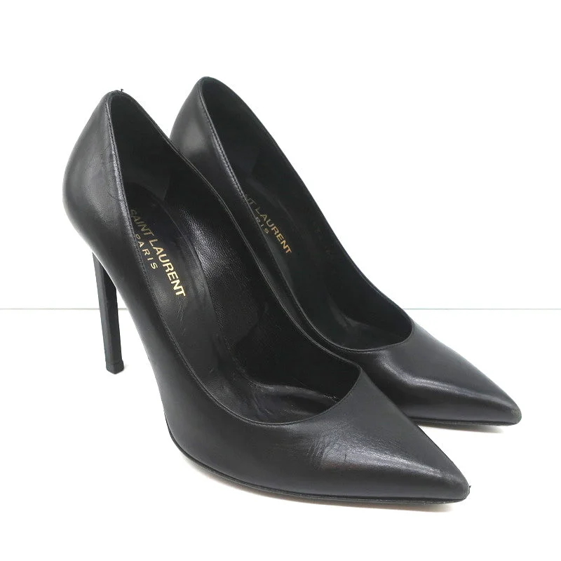 Stiletto Heel Pumps with Perfect Fit--Saint Laurent Anja Pumps Black Leather Size 36.5 Pointed Toe Heels-Fashionable & Classic