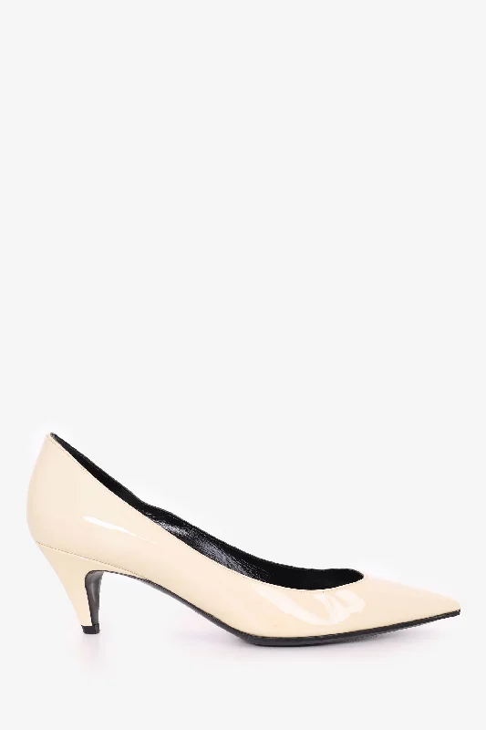 Saint Laurent Beige Pantent Leather Kitten Heel Pumps Size 37---Fashionable Kitten Heels for Date Night