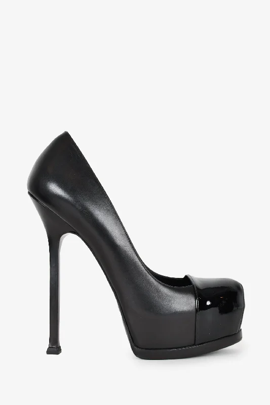 Saint Laurent Black Patent/Leather Platform Heels Size 37.5---Comfortable Leather Pumps for Office and Everyday Wear