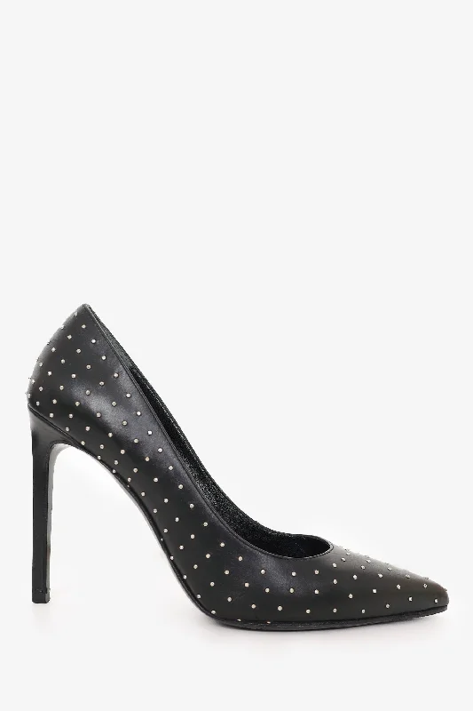 Saint Laurent Black Studded Pointed Heels Size 38.5---Fashionable Kitten Heels for Date Night