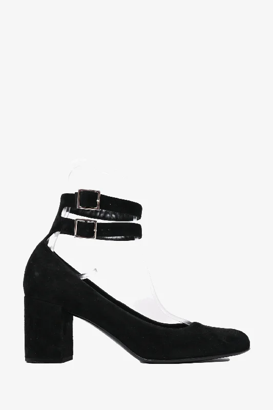 Affordable Suede Ankle Pumps for All-Day Wear--Saint Laurent Black Suede Block Heels Size 39.5