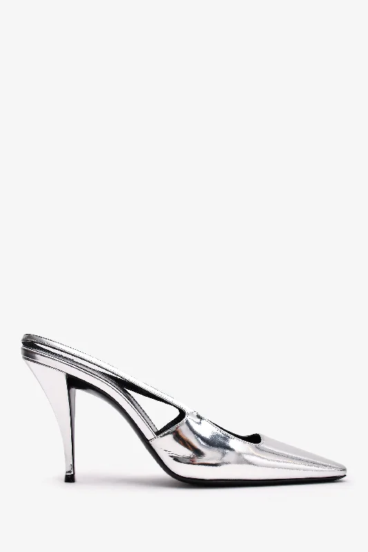 Fashionable Leather Slingback Pumps for Casual Wear--Saint Laurent Silver Metallic Leather Slingback Heels Size 39.5