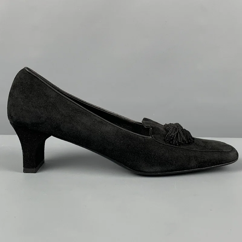 Affordable Suede Ankle Pumps for All-Day Wear--SALVATORE FERRAGAMO Size 9 Black Suede Tassels Pumps