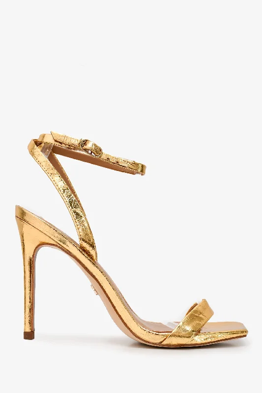 Sam Edelman Gold Crinkled Leather Strappy Heels Size 36.5---Affordable Strappy Platform Heels with Premium Quality