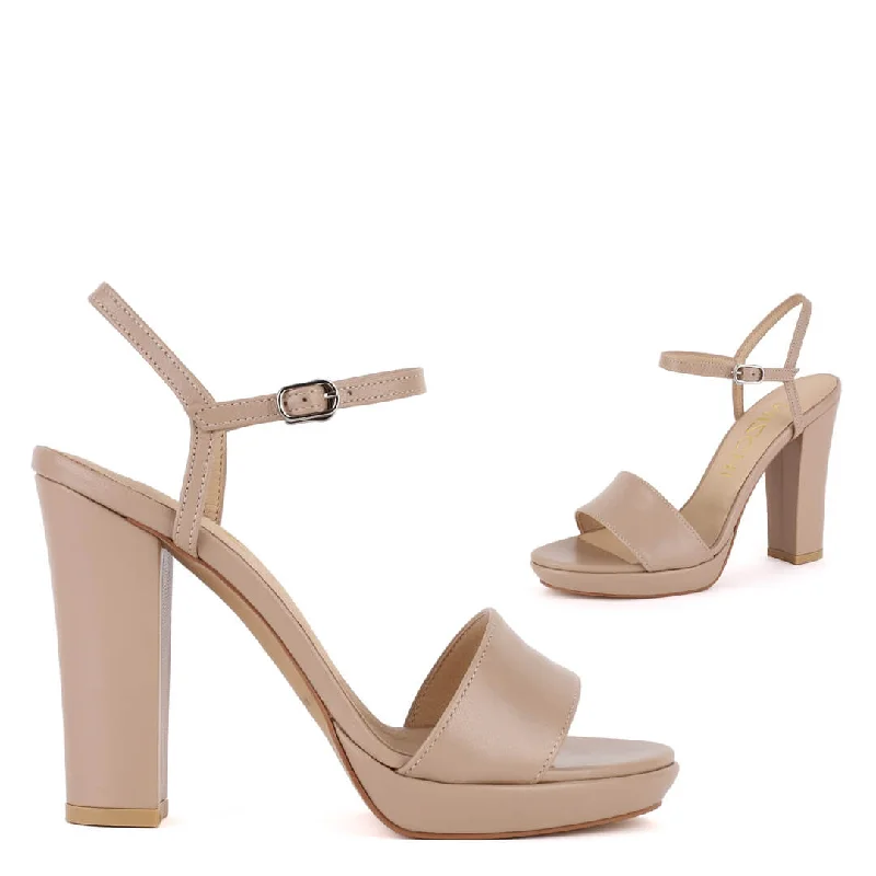 SAMI BEIGE LEATHER - high platform---Comfortable Leather Pumps for Office and Everyday Wear