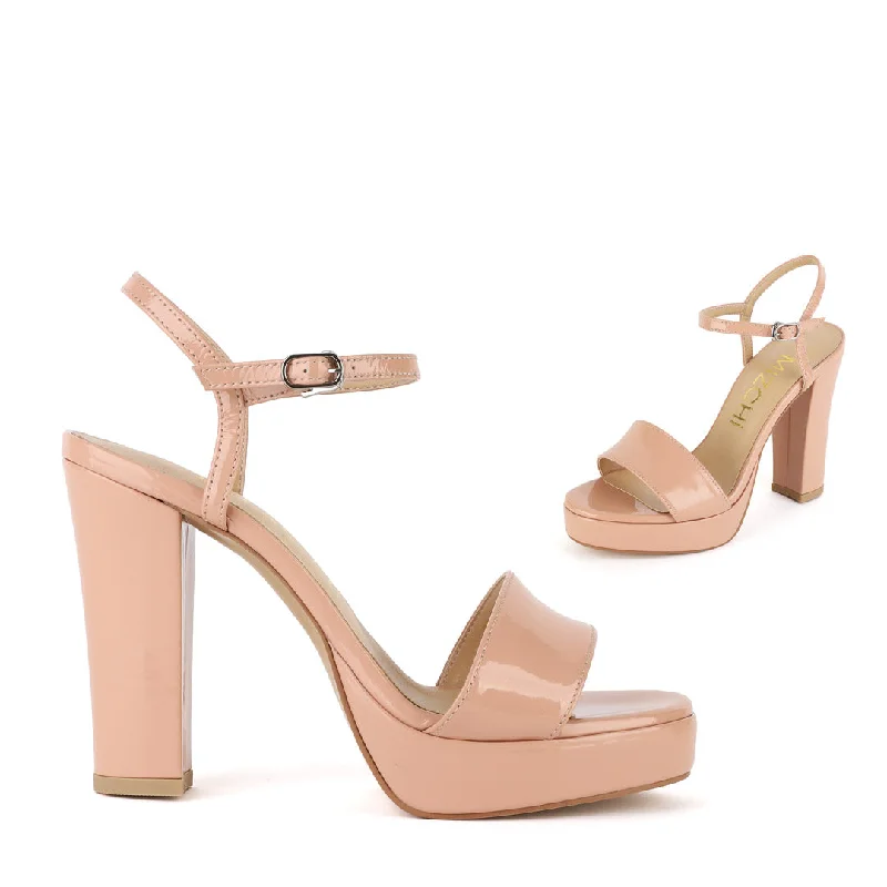 Sleek and Shiny Patent Pump Heels for a Polished Look--SAMI BEIGE PATENT - high platform