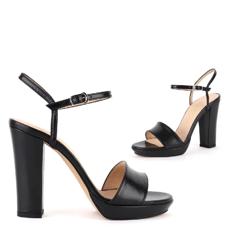 SAMI BLACK LEATHER - high platform---Comfortable Leather Pumps for Office and Everyday Wear