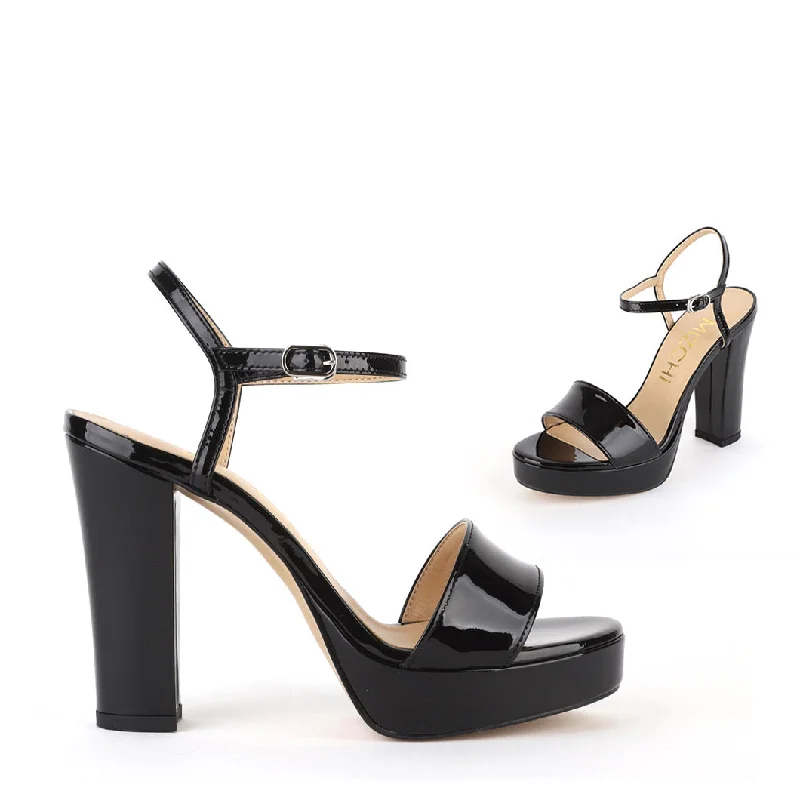 Sleek and Shiny Patent Pump Heels for a Polished Look--SAMI BLACK PATENT - high platform