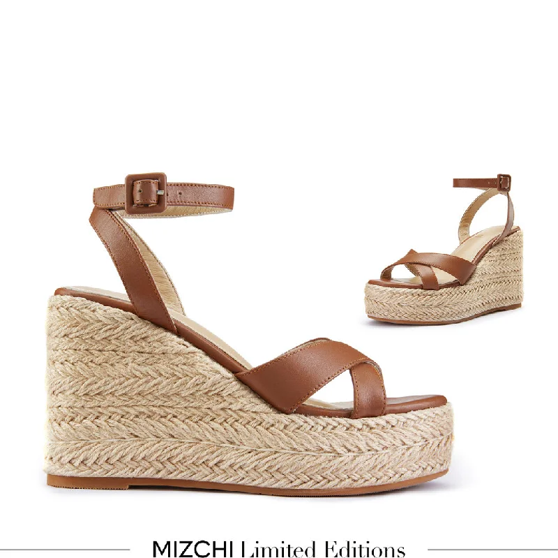 Versatile Heeled Sandals for Any Occasion---*SANLY - brown x-strap espadrille