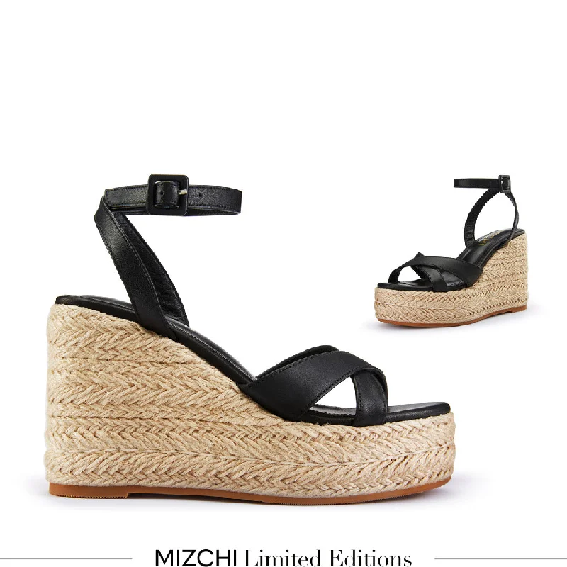 Versatile Heeled Sandals for Any Occasion---*SANLY - black x-strap espadrille