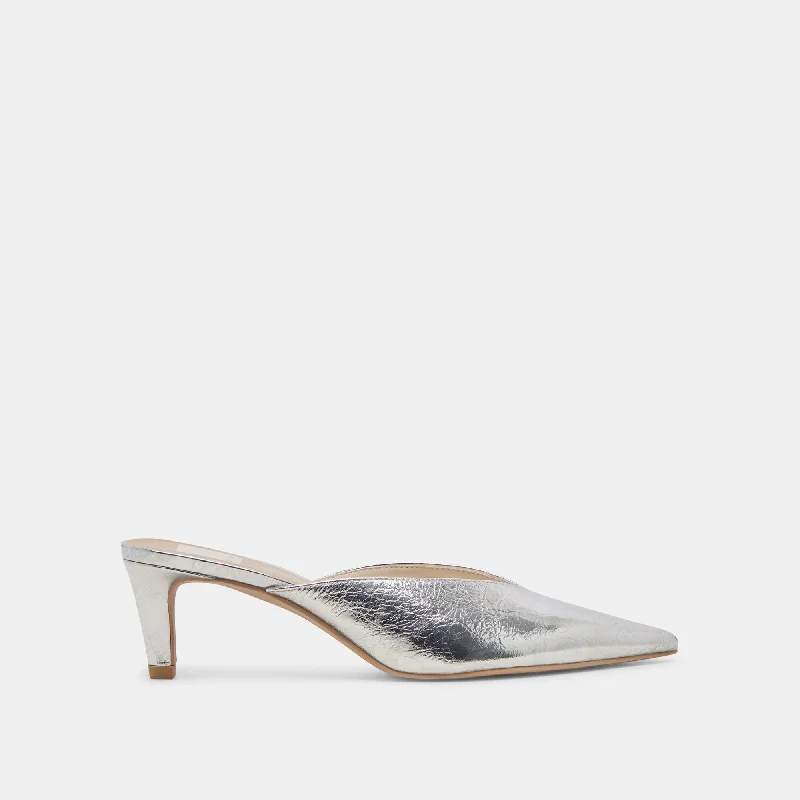 SARINA HEELS SILVER DISTRESSED LEATHER---Comfortable Leather Pumps for Office and Everyday Wear