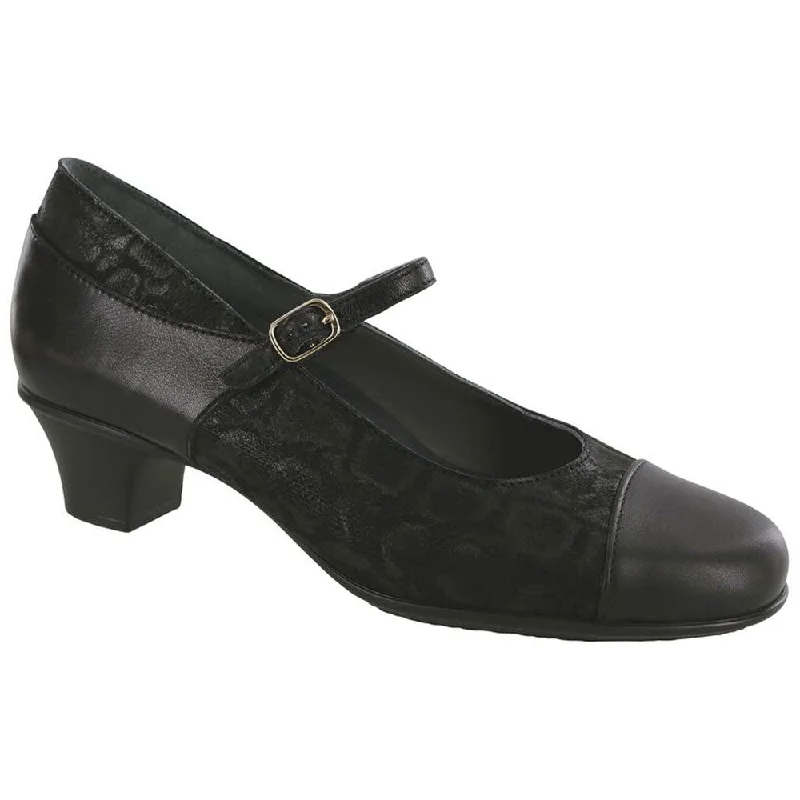 SAS Isabel Heel in Black/Snake Leather (Women's)---Comfortable Leather Pumps for Office and Everyday Wear