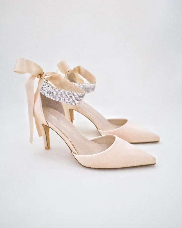 Satin Evening Heels with Rhinestones StrapAffordable Satin Heels with a Luxe Touch